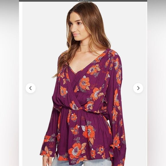 Free People Tuscan Dreams Printed Tunic Top Mini Dress Plum - Picture 1 of 6